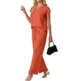 thumbnail image 3 of Cueply 2 Piece Sets for Women Summer Casual Vacation Outfits Cap Sleeve Wide Leg Long Pants Lounge Sets, 3 of 9