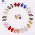 thumbnail image 2 of PEESOM Recién llegado, diamantes de imitación de ojo de caballo de color láser para coser, garra de latón dorado, formas de piedra de navette para costura de bricolaje, 2 of 5