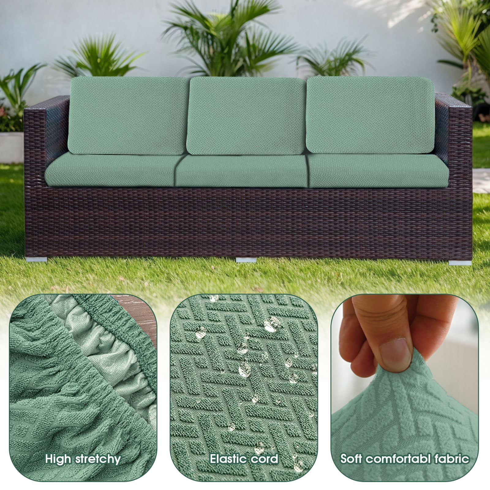 Outdoor Waterproof Couch Cushion Covers, Stretch Individual Patio Chair Cushion Outdoor Seat Cushion Pad
