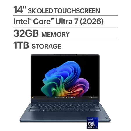 Lenovo - Yoga 9i 2-in-1 Aura Edition 14" 3K OLED Touchscreen Laptop - Core Ultra 7 Processor 355 2026- 32GB Memory- 1TB Storage - Cosmic Blue