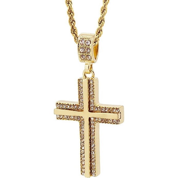 Hi Hop Bling Gold Tone Signature Cross Pendant Free 24" Rope Chain #1041