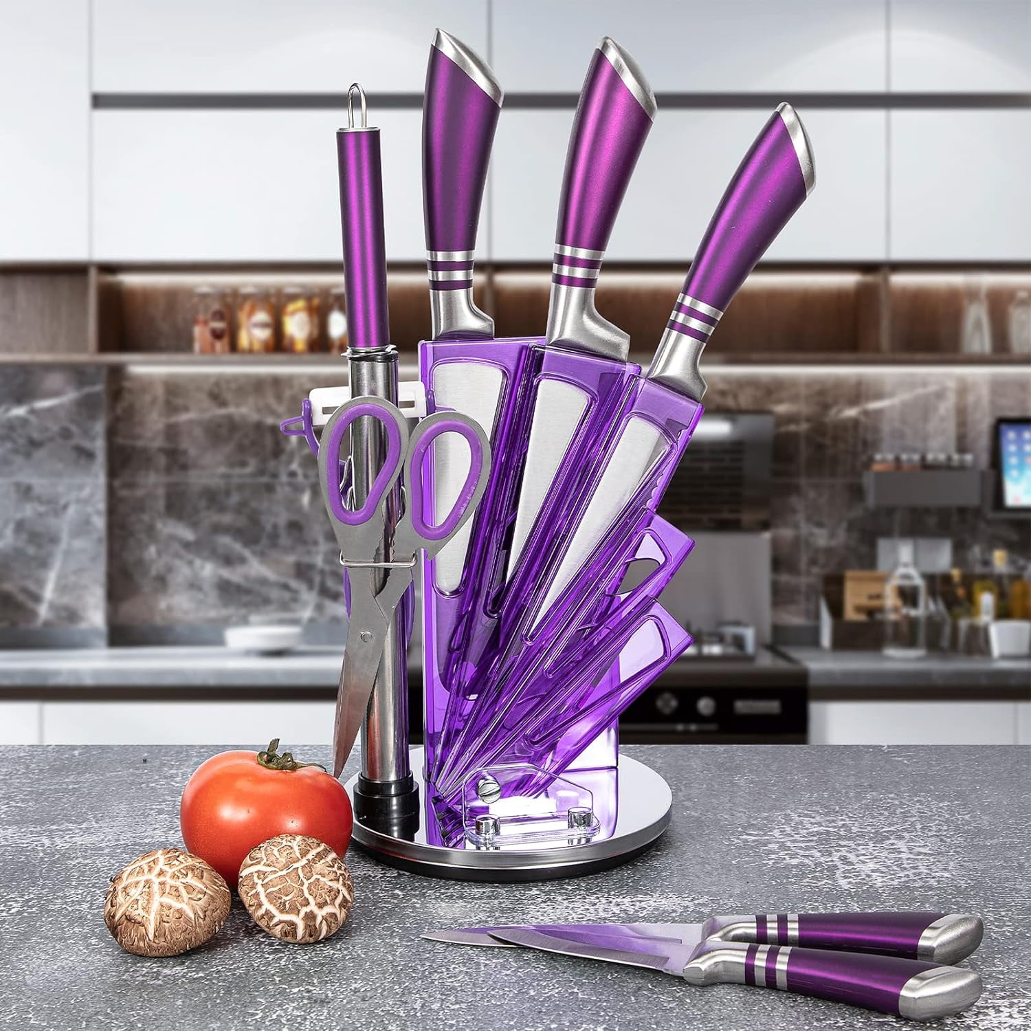 Kitchen Knife Set, YF-TOW 9pcs Stainless Steel Knife Sets for Kitchen with Block, Sharp, Non-Slip, Gradient Colour, Chef Knife, Peel Cutter, Etc