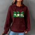 thumbnail image 2 of Women's Waffle Sweatshirts St. Patrick's Day Letter Graphic Print Drawstring Casual Loose Pullover Hoodies with Pockets(Wine,M), 2 of 5