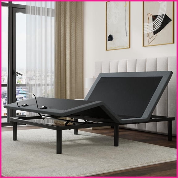 Queen Size Adjustable Bed Base – Head & Foot Positioning, Wireless Remote, Tool-Free Setup, Black & Grey