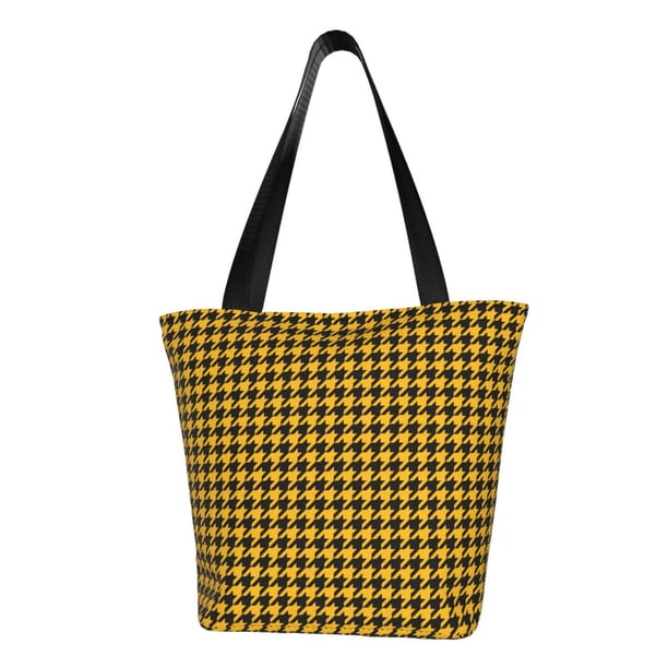 Easygdp Retro Yellow and Black Houndstooth Bolso de Hombro para Mujer, Bolso Bandolera y Cartera de Mano Elegante para Uso Diario