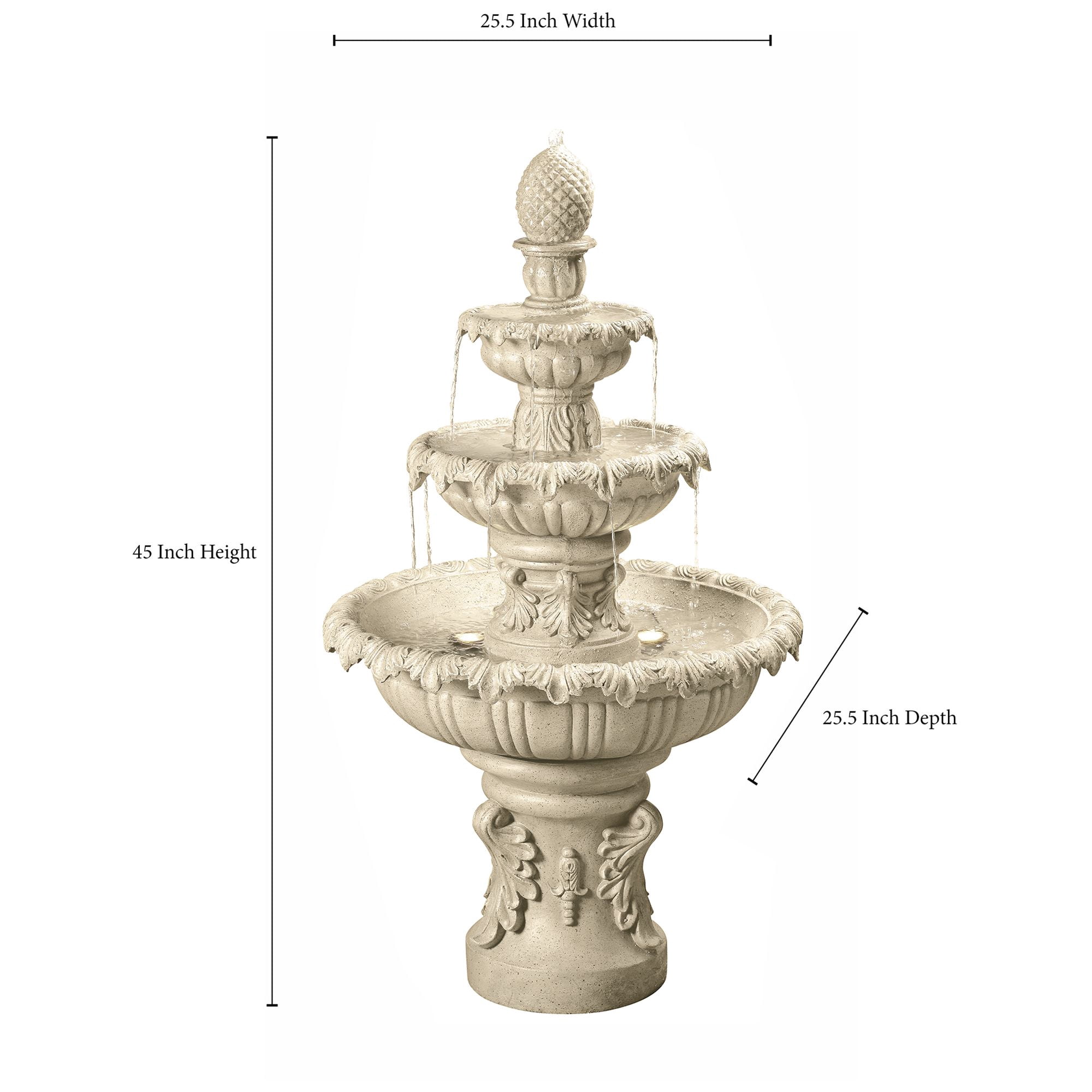 Ibiza 46" High Large Italian Outdoor Decor Sand Stone Floor Fountain with Light LED 3-Tier Outside Garden Patio