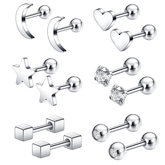 ZS 12Pcs/Set Heart Moon Stud Earring Crystal Ear Stud Cute Helix Conch Cartilage Piercing for Women