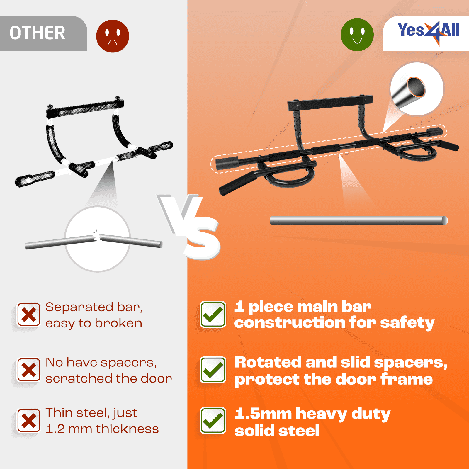 Yes4All Doorway Pull Up Bar with Ab Straps Solid Kuwait Ubuy