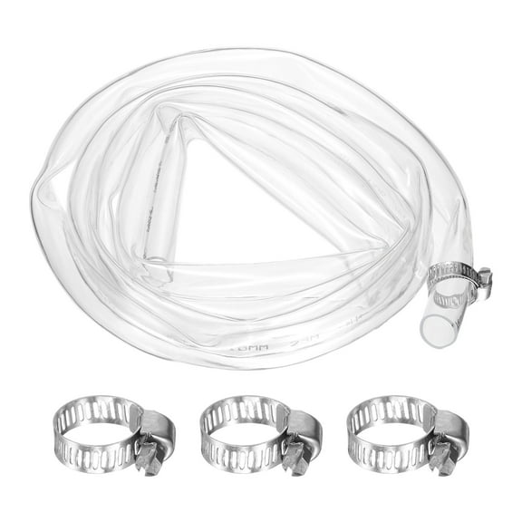 Clear Vinyl Tubing, 0.63" ID. 0.75" OD. 6.56 ft Length Tube, Drain Hose with Clamps, Transparent