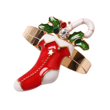 

Huntermoon (6 Pack) Christmas Day Deer Head Napkin Button Elk Snowflake Napkin Ring Peace Fruit Bell Christmas Tree Napkin Ring