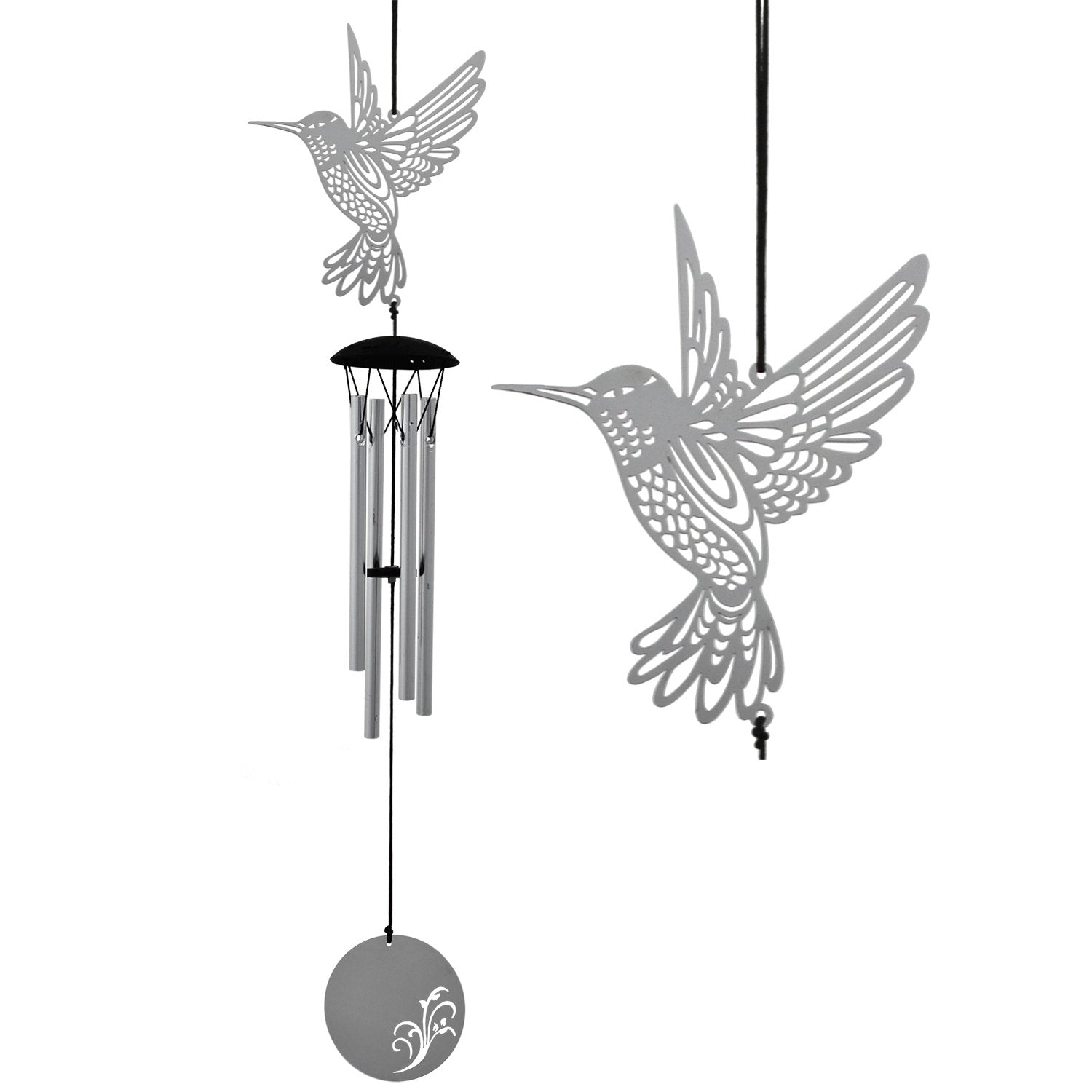 Woodstock Wind Chimes Signature Collection, Woodstock Flourish Chime, 18'' Hummingbird Silver Wind Chime FLHU - image 3 of 6