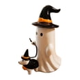 thumbnail image 2 of Halloween Ceramic Ghost Walking Puppy Statue with Witch Hat, Glossy Resin Tabletop Halloween Decoration, 2 of 6