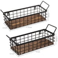 thumbnail image 6 of MyGift 2 Piece Tabletop Rustic Black Metal Wire and Burnt Wood Baskets, 6 of 7