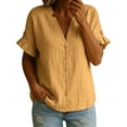 thumbnail image 2 of Women's Button Down Shirts Short Puff Sleeve Dressy Tops Casual Loose Fit Cotton Linen Tshirts 2026 Yellow L, 2 of 8
