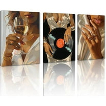 Hieng 3 Panels Abstract Black Woman Wall Art Modern American African Canvas Prints Painting for Living Room Bedroom Office - 12"x16"x3pcs