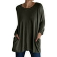 thumbnail image 2 of Fall Shirts for Women 2025 Solid Color Loose Fit Crewneck Long Shirt with Pockets Long Sleeve Shirts for Women, 2 of 6