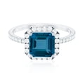 thumbnail image 4 of Rosec Jewels London Blue Topaz Halo Engagement Ring with Diamond - Asscher Cut Ring - AAA Grade Certified - With Jewelry Box, 925 Sterling Silver, US 9.50, 4 of 8