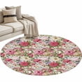 thumbnail image 6 of Pink Spring Floral Round Rug 3ft Washable Circle Entryway Rugs Non Slip Vintage Summer Botanical Area Rug Indoor Floor Carpet for Bedroom Kitchen Living Room Home Office Dining Room Nursery, 6 of 8