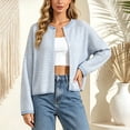 thumbnail image 2 of GEWSEY Womens Striped Cardigan Sweater Casual Crew Neck Open Front Button Down Long Sleeve Knit Sweaters Fall Outerwear (Light Blue, L), 2 of 4