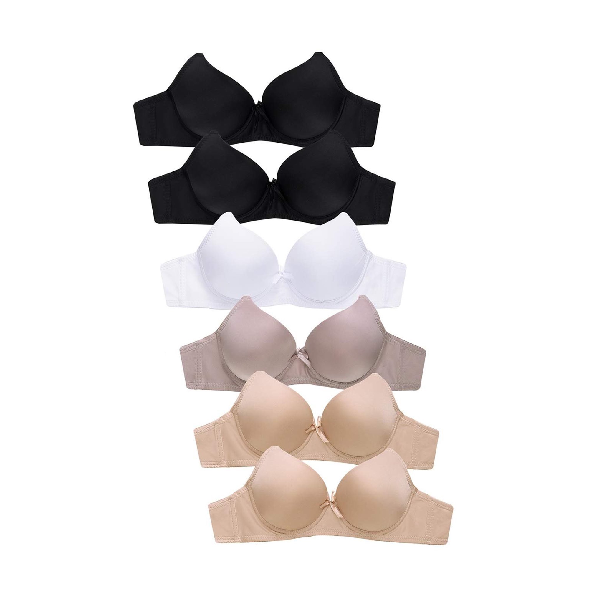 Women's Basic Plain Bras, Pack of 6 - Lydia, 32B