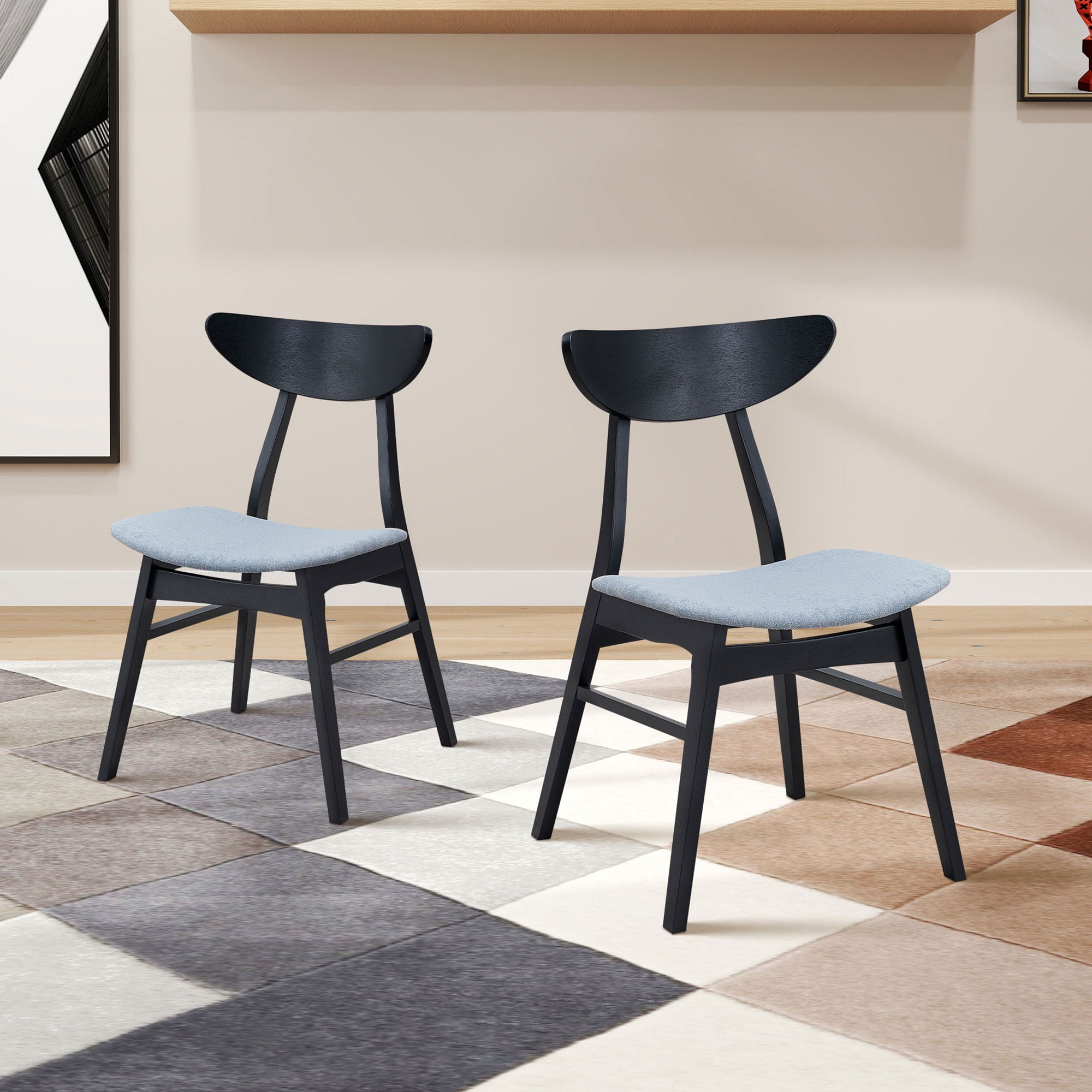Dining Chairs Set, Kitchen Chairs, Modern Side Chairs&nbsp;Set of 2 Upholstered Dining Room Chairs, Rubber Wood Frame, Black, 30.71 Inch Height, Baby Blue Cushion
