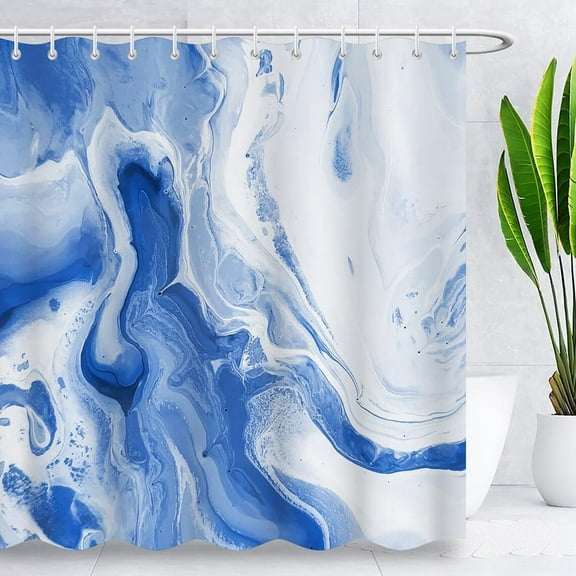 Blingpainting Blue Marble Shower Curtain,Blue White Ombre Bath Shower Curtain,Shower Stall Curtain,Modern Fancy Luxury in Watercolor Print Bathroom Decor