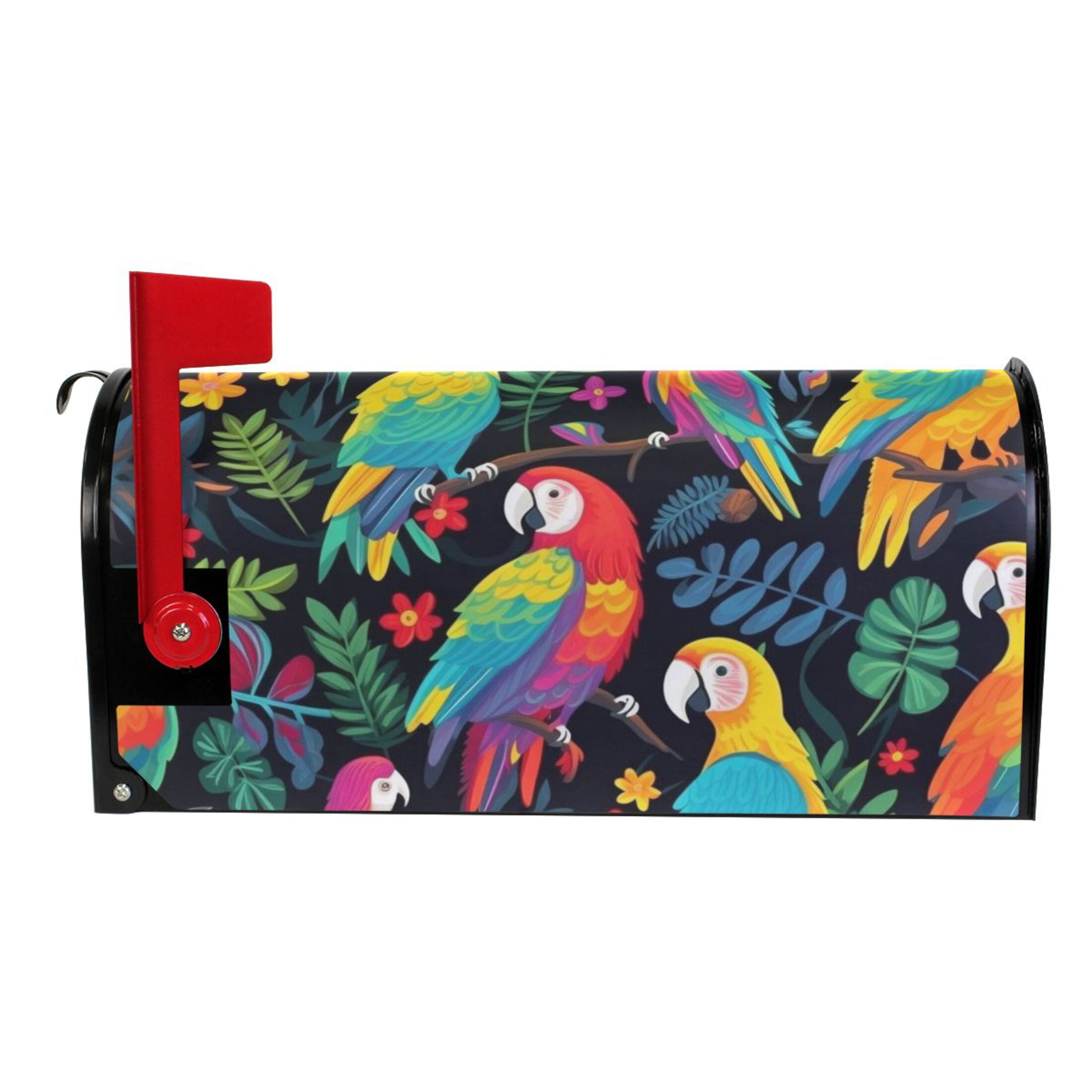 Colorful Parrot Bird and Leaf Magnetic Mailbox Covers 25.5" X 21" Post Letter Box Wraps Waterproof Garden Yard Outdoor Decoration