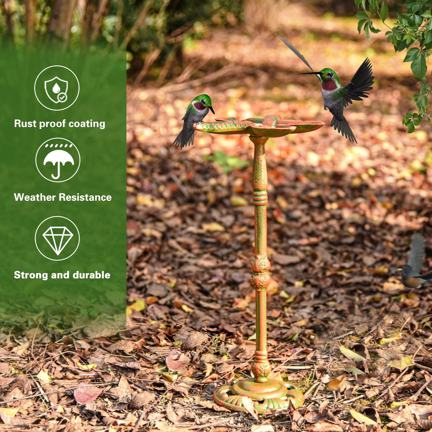 Sungmor Heavy Duty Cast Iron Small Bird Bath for Garden, Wild Bird Water Bath Food Holder, Outdoor Yard Standing Feeder with Vintage Special Color & Lovely Dragonfly Shape, Great Garden Ornament