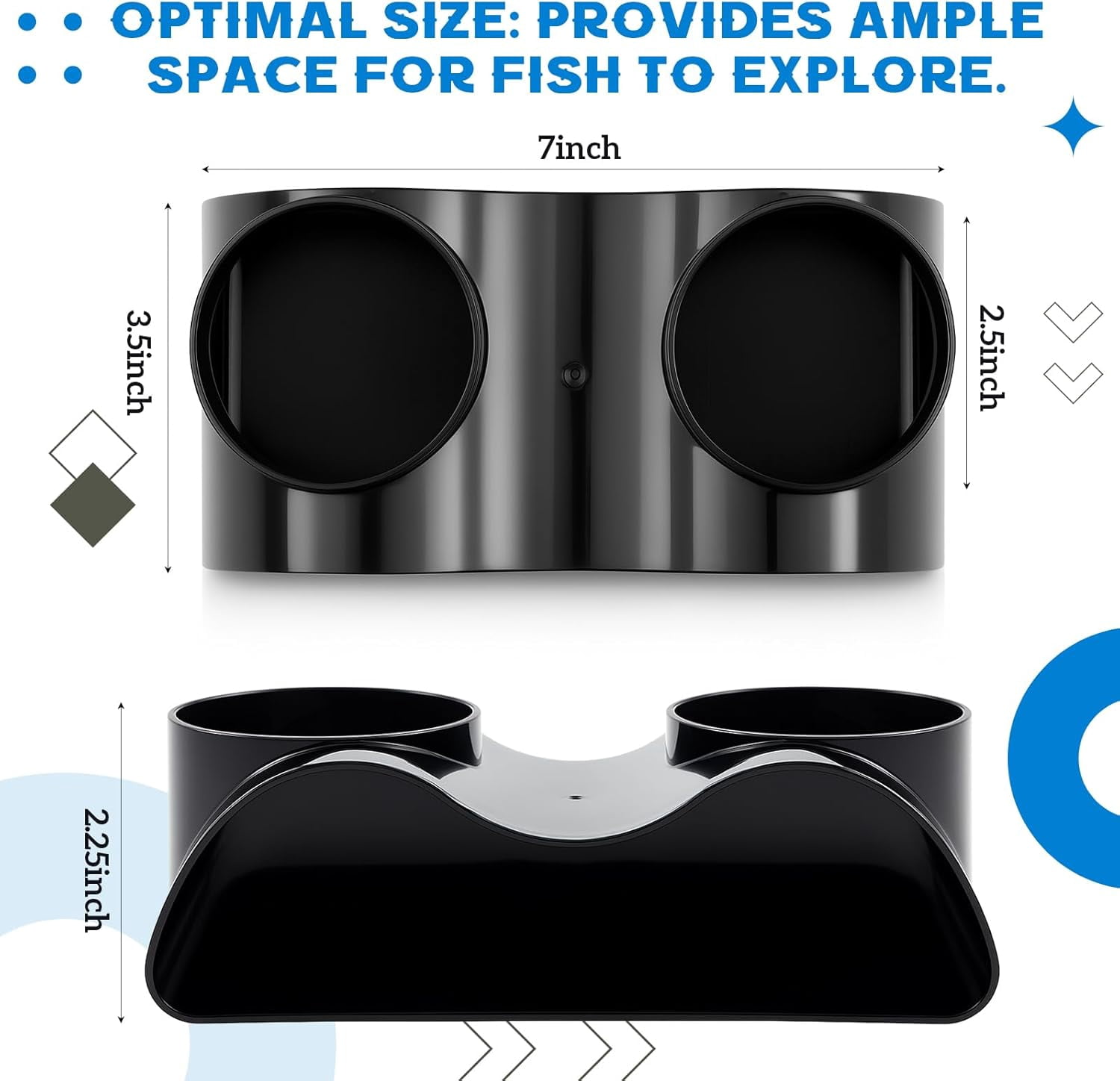 Aquarium Underground Tunnel Cave with Natural Curve Two Hole Hideout Decor for Loaches, Corydora Catfish, Bettas, Pleco and Shrimps (Black)