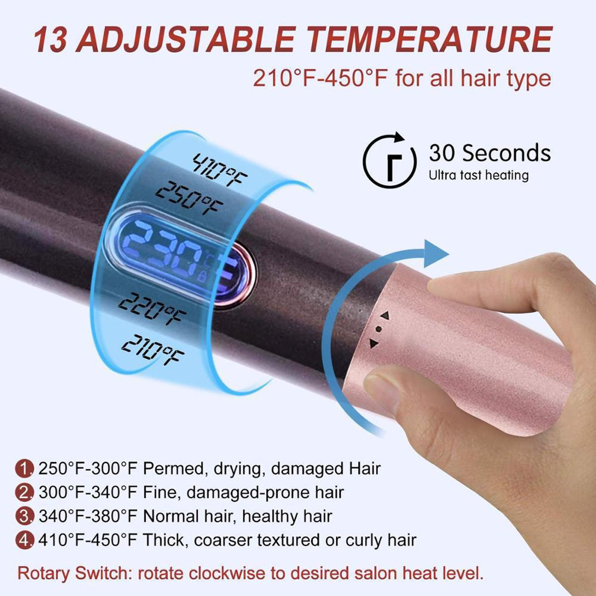 Auto Curling & Straightening Iron 2-in-1, Spiral Hair Curler with LCD Display, Tourmaline Ceramic Flat Iron Negative Ion Fast Heating for All Hair Types