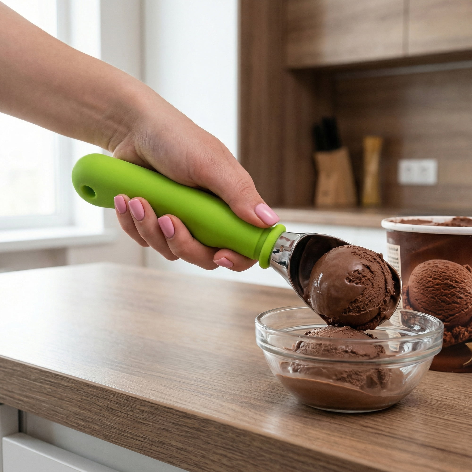 Unique Bargains Good-Quality Stainless Steel Ice Cream Scoop with Handle Green 7in