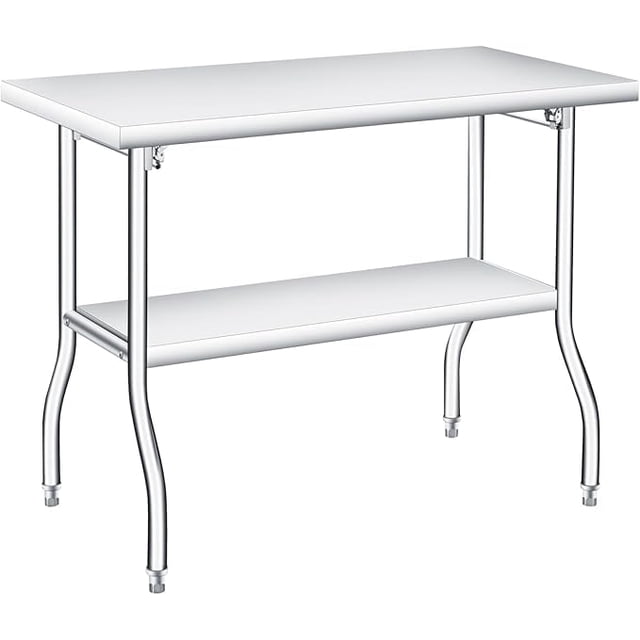 Table Pliante en Acier Inoxydable, Table de Camping Portable pour Pique-Nique et Fête Sans Assemblage, Bureau Pliant Robuste