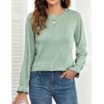 thumbnail image 3 of Women's Long Sleeve Fall T-Shirts Slim Fit Crewneck Textured Casual Knit Work Tops, 3 of 5
