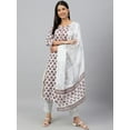 thumbnail image 3 of Janasya Indian Women's White Cotton Floral Block Print Kurta with Pant and Dupatta, 3 of 10