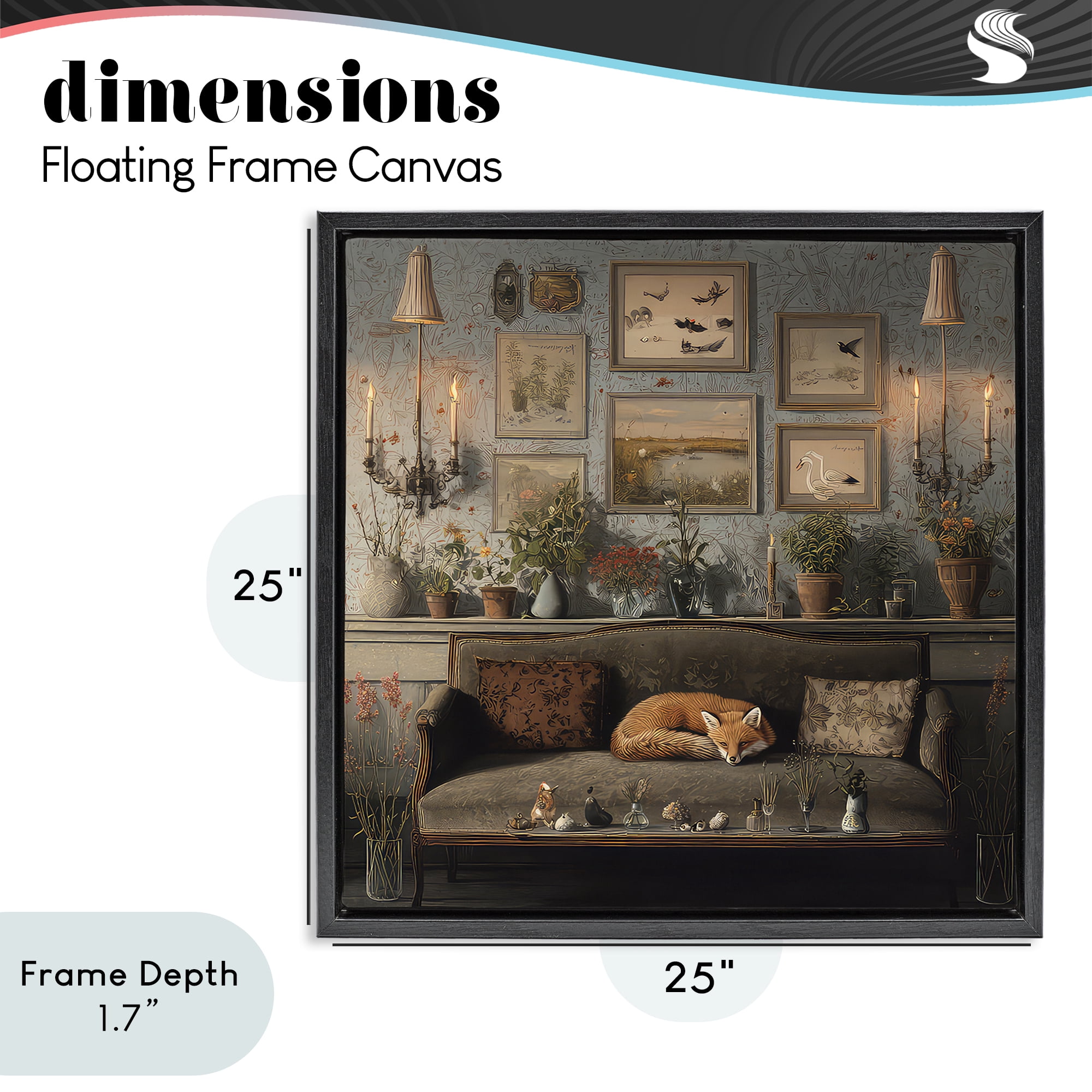 Stupell Industries Fox on Antique Sofa Black Framed Floater Canvas Wall Art, design by The Wands Want