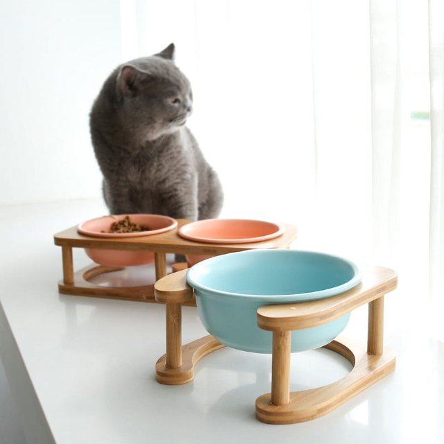 Cuenco de cerámica para gatos, cuenco para comida para gatos, cuenco para comida para gatos, cuenco de cerámica para perros, cuenco para perros, cuenco doble, protección para la columna cervical,
