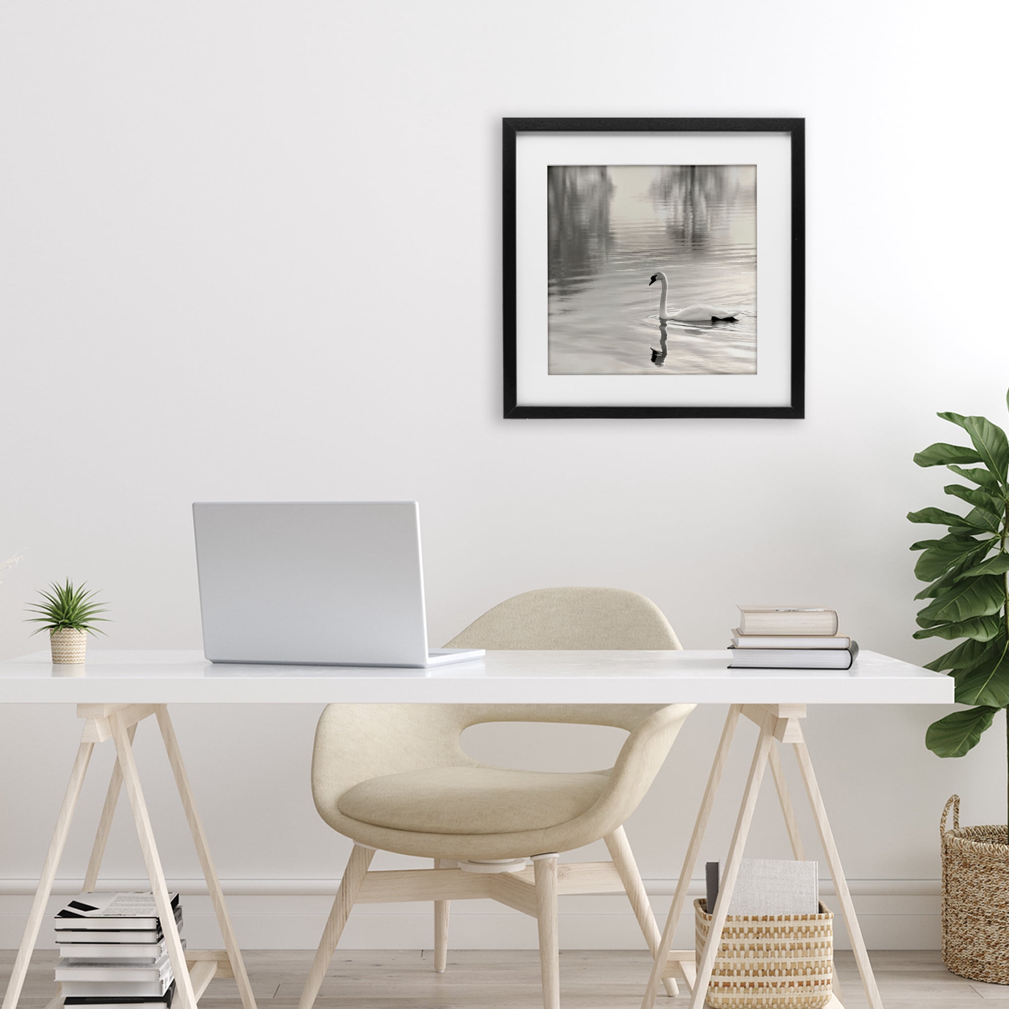Stupell Industries Morning Sunlit Swan Black Framed Print Under Glass, design by Nicholas Bell