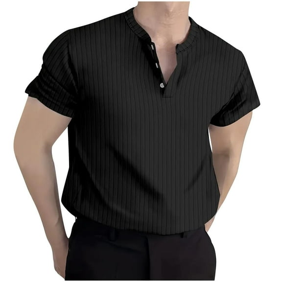 ZVNAΖH Men's 3 Button Knit T-shirts Summer Casual Stand Up Collar Tops Daily Active Wear Comfy Solid Shirts, S-3XL