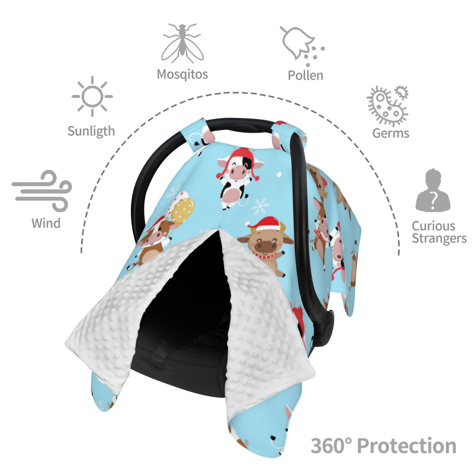 Car Seat Cover Baby - winter cow cute Breathable Infant Car Seat Cover for Baby Carseat, Lightweight Comfort Baby Essentials Must Haves Newborn Stuff for Girl Boy
