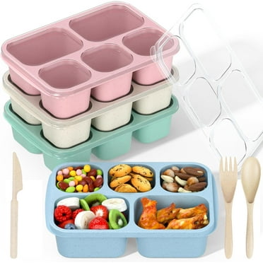 Bento Lunch Boxes, 4 Pack Bento Box, Reusable Lunch Box with 5 Compartments Meal Prep Containers, Snack Containers with Utensils & Transparent Lids, Microwave Dishwasher Safe