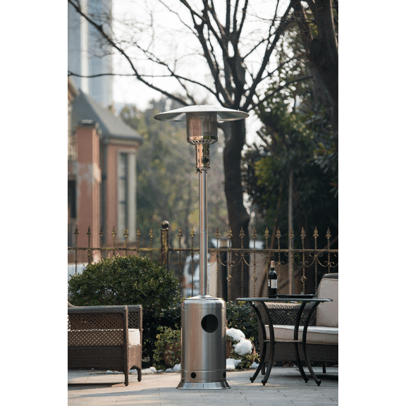 50000 BTU Propane Patio Heater for Outdoor Use, Freestanding Heater with 20' Heating Radius and Wheels, Stainless Steel Flame Heater with Overheating Protection System, Sliver