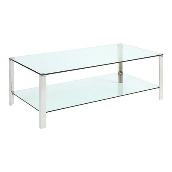 Milan Rectangular Glass/Stainless Steel Cocktail Table in Clear