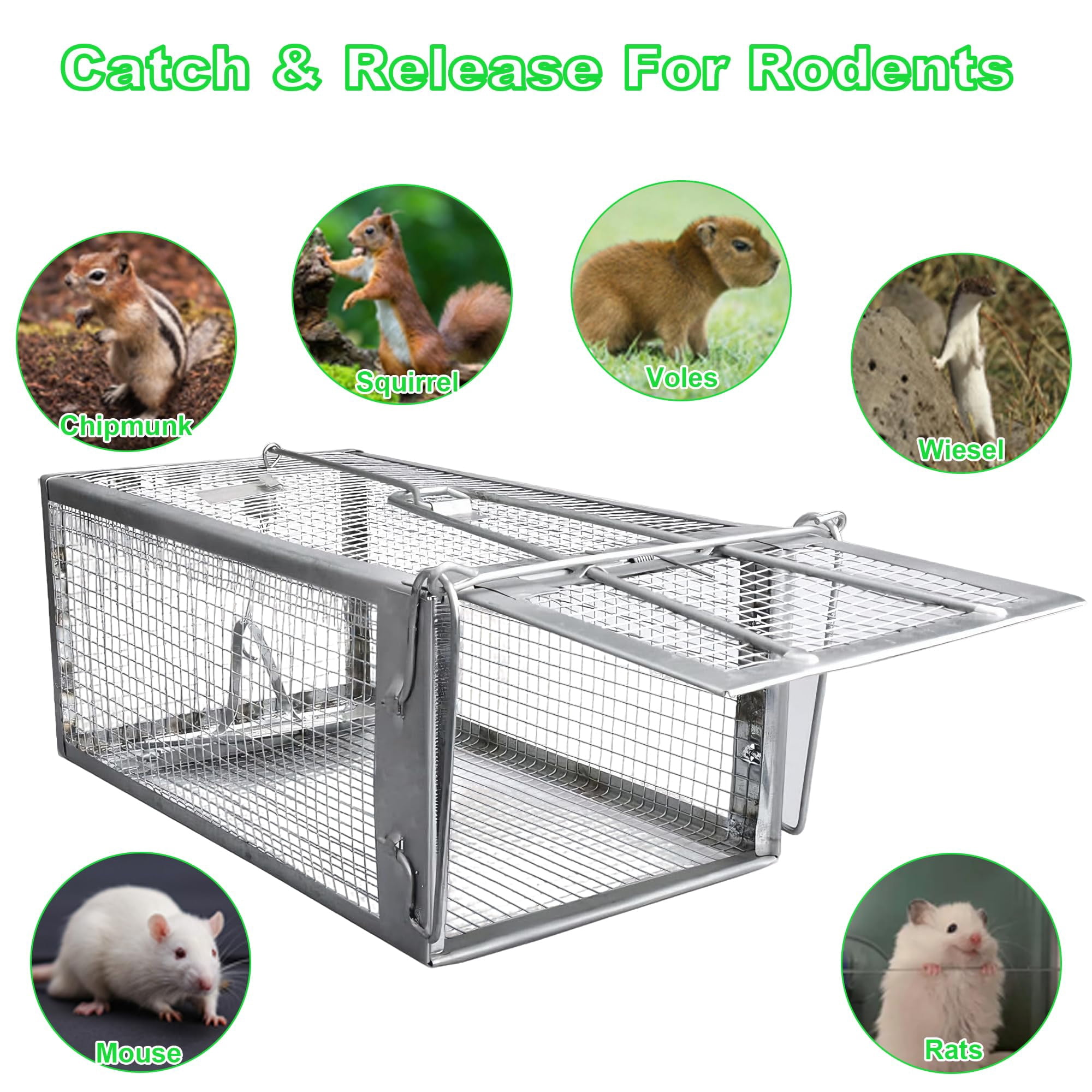 Humane Rat Traps 2-pack  No Small Animal Cage Live Mouse Catch And Release Trampa Para Ratones Chipmunk Rodent That Work For Indoor Outdoor - 12.3" L X 6.5" W 5.3" H