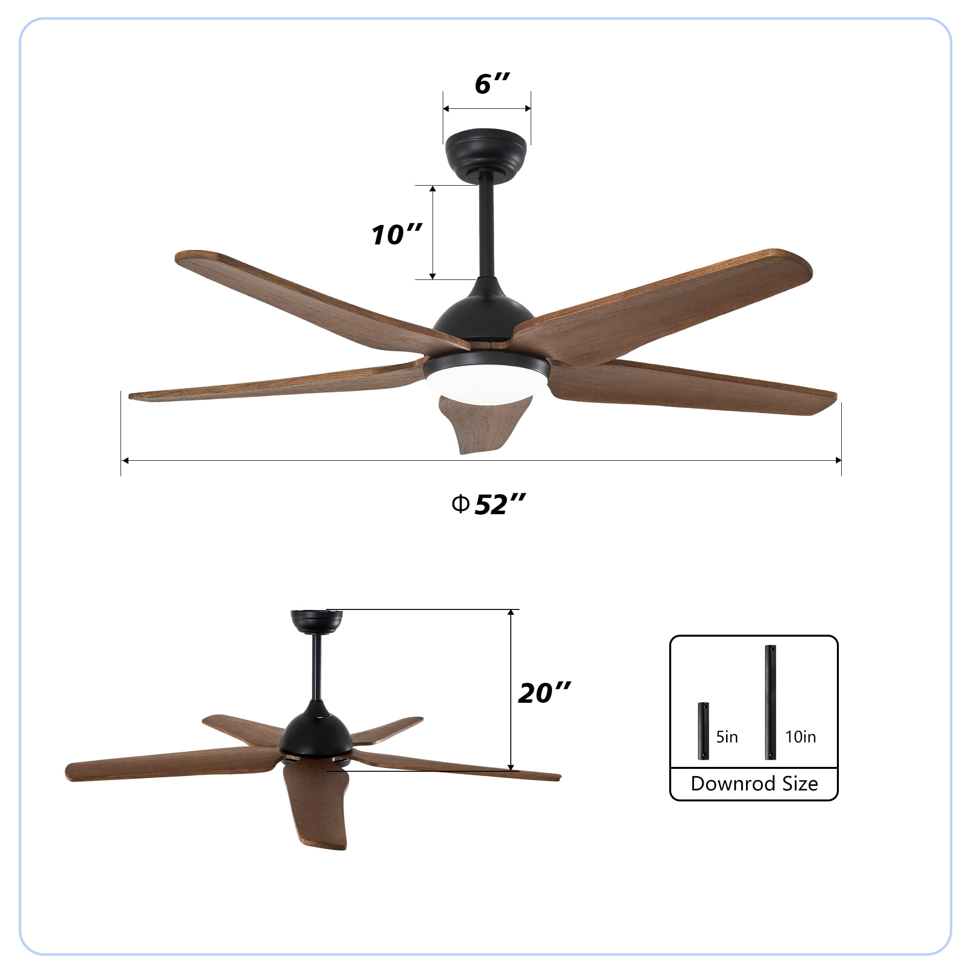Leumius 52" Ceiling Fan with Light, Quiet DC Motor Ceiling Fans 6 Speed Levels,Reversible Ceiling Fan for Patio Living Room Bedroom Black