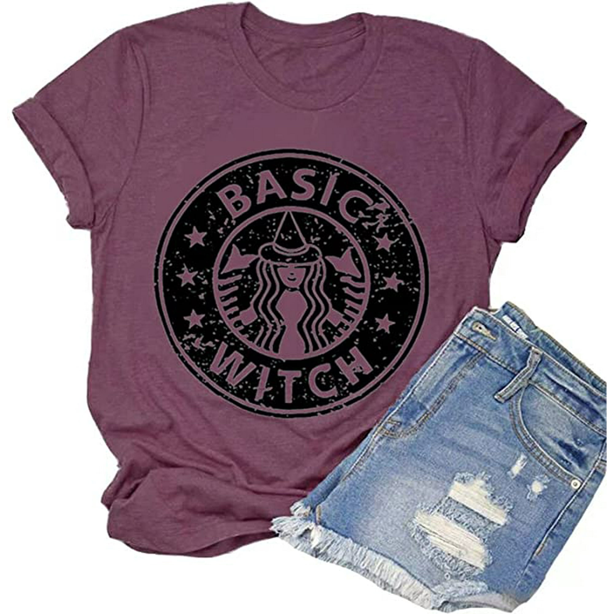 Yourtops Women Basic Witch T Shirt Funny Coffee Graphic T Shirt For Women Other