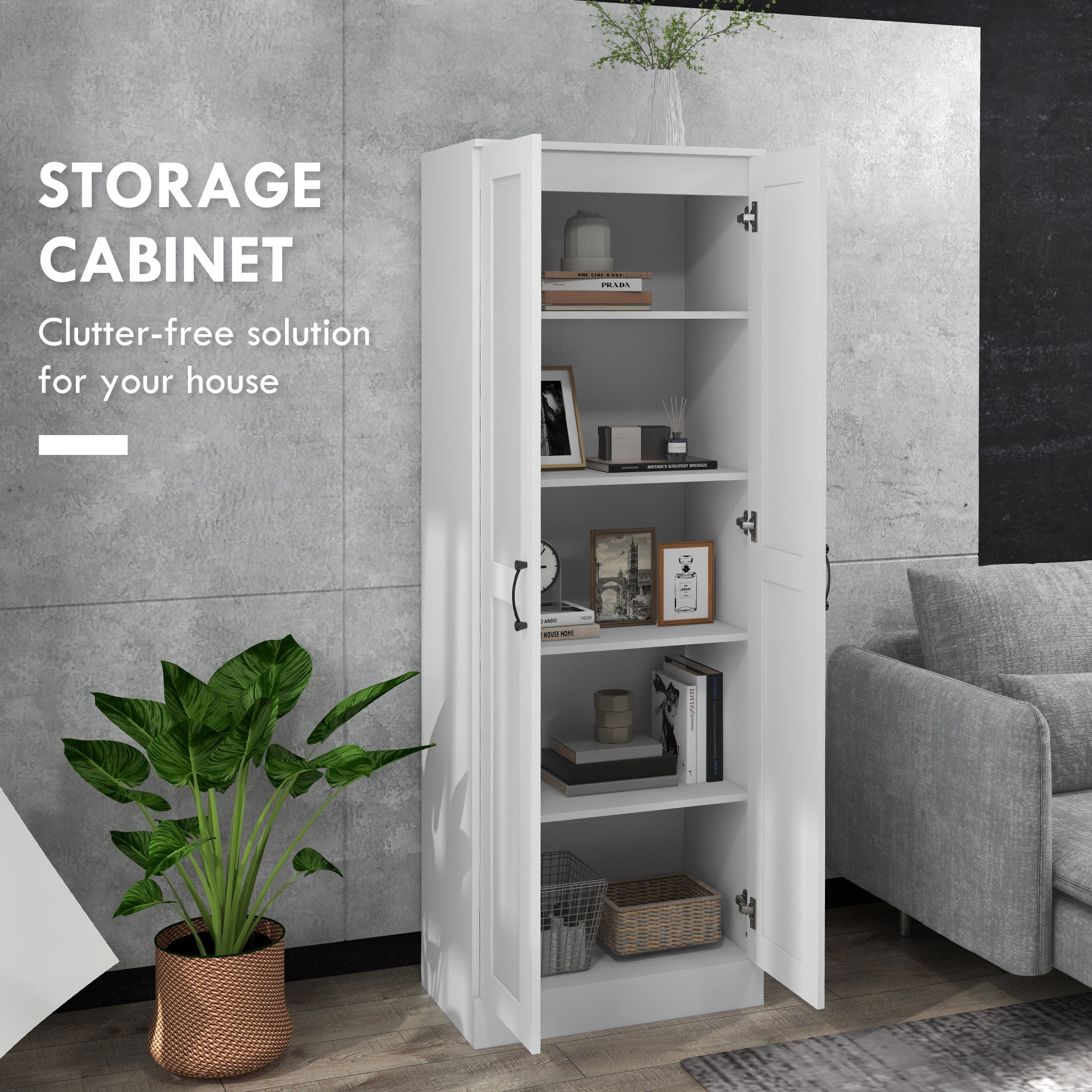 HOMCOM Storage Cabinet, Adjustable Shelves, Pantry Cupboard, White