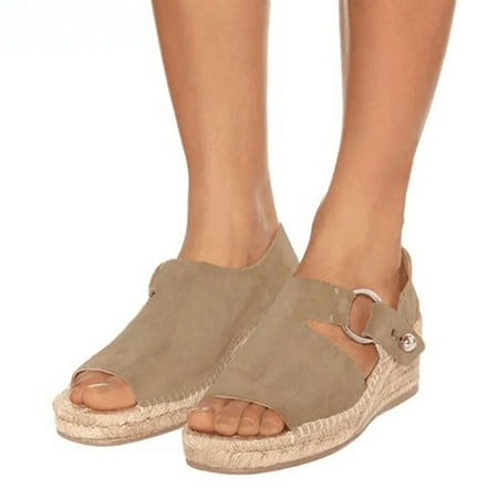 

Women s Casual Vintage Buckle Hemp Rope Sole Wedge Open Toe Sandals Mom Shoes