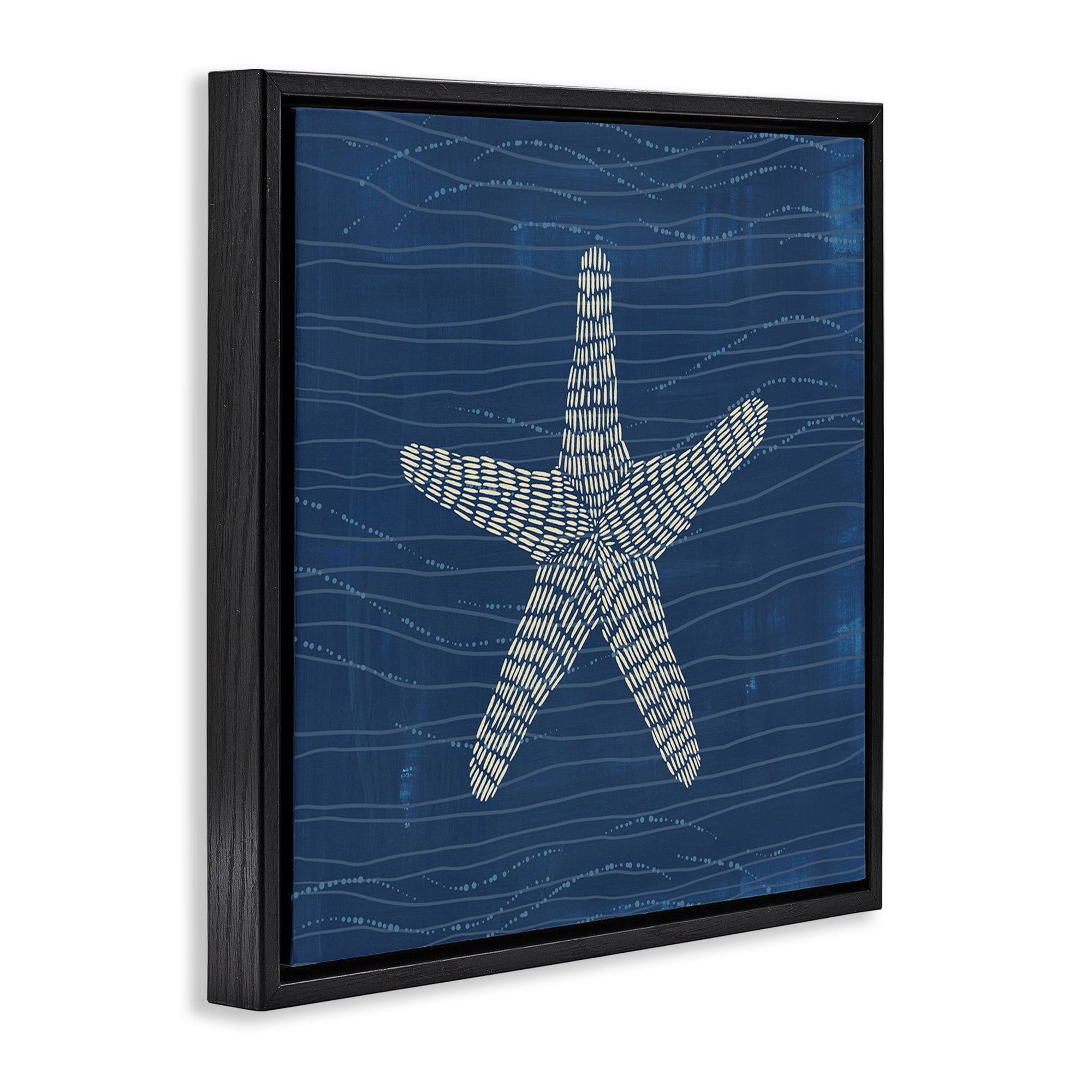 Stupell Industries Starfish on Blue Coastal Painting Black Floater Framed Canvas Art Print Wall Art, 18 x 18