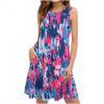 thumbnail image 1 of Robes Robe d'Été Robes d'Été pour Femmes Plage Florale T-Shirt Robe Décontractée Poches Boho Robe Débardeur Violet TG, 1 of 5