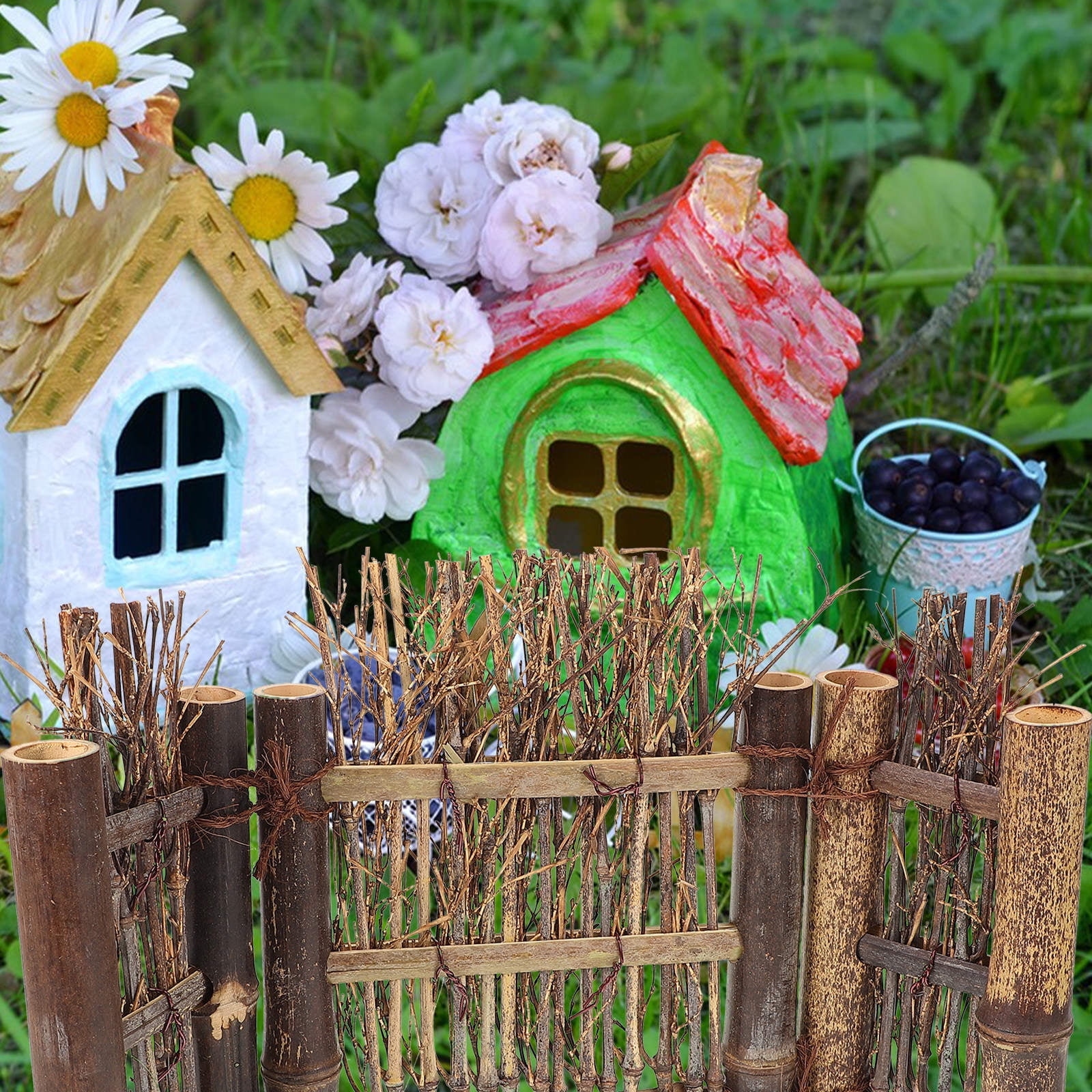Miniature Wooden Stockade Border Fence Fairy Garden Accessory